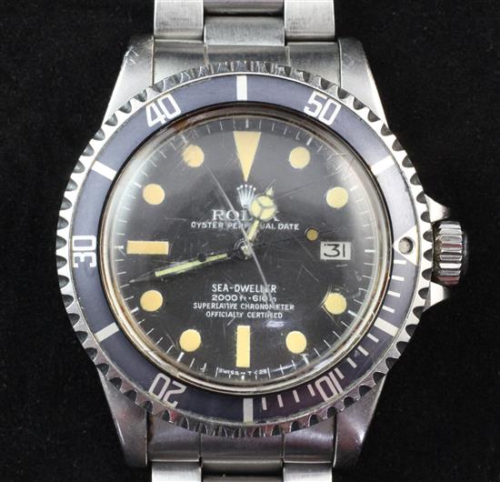 A gentlemans late 1970s/early 1980s stainless steel Rolex Oyster Perpetual Sea Dweller 2000ft/610m wrist watch,